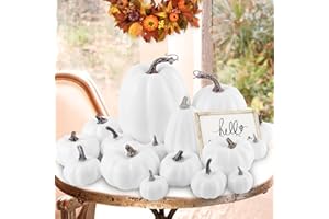 Benjia Dynia jesienne dekoracje, dekoracyjne, duże, małe, na zewnątrz, biała pianka, tworzywo sztuczne, sztuczne dynie, na Halloween, jesień, żniwa, dekoracja stołu do domu, 16 szt