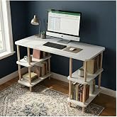 Kitaplıklı Bilgisayar Masası Raflı &Ccedil;alışma Masası Modern Dekoratif Ofis Mobilyası Beyaz 120 cm
