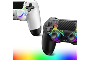 Renifan 2PCS Wireless Controller for P4 With RGB, Controller Wireless for P4/Pro/Slim/PC, Bluetooth Gamepad Joystick with Vibration Touch Panel 3.5mm Audio Jack Six-Axis, Black+White