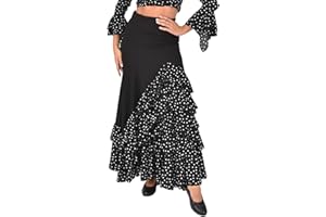 AMARU SANCHESU Falda Flamenca Mujer con 5 Volantes – Mucho Vuelo y Caída Espectacular – Ligera, Cómoda y Ideal para Baile, Ensayo o Escenario