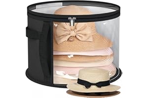 EujRcf Hat Box, Hat Boxes with Lids, Foldable, Durable Fabric, Travel & Home Use, Large RoundStorage Box for Women Men Travel Organizer Case W/Dustpro of Lid, Suitable for Various Types Of, Black
