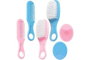 FIDGET PACK Baby Haarbürste und Kamm Set, 6 Stück Baby-Haarbürste mit Weichen Borsten, Scalp Massage Brush, Babykamm, Baby-Haarbürste, Wiegenhut-Bürste, Baby-Haarkamm, für Wiegenhut (Blau, Rosa)