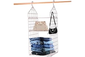 HGYZE Portaoggetti da Appendere,Organizer Armadio Plastica, Portattuto da Appendere con 3 Scomparti, Organizzatore Scaffale per Vestiti e Asciugamano, Portatutto a Sospensione per Borse, Beige