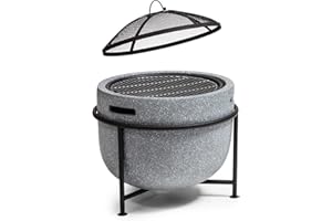 Blumfeldt Feuerschale, Tragbare Feuerstelle Outdoor, Feuerschalen für den Garten, Terrasse & Camping, Feuerschale mit Grillrost & Holzlagerfach, Sichere Stahlschale, Feuerstelle 52 x 46 x 52 cm