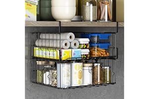 Pinkgarden Organizzatore sotto il cestino dell'armadio, 2 confezioni di ripiani pieghevoli in rete metallica, salvaspazio, robusto e durevole, nessun montaggio richiesto (nero 2 pezzi)