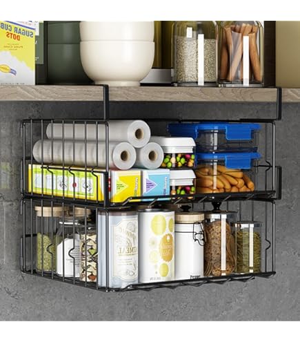 Cestelli Sottoripiano NERO - 2 Pezzi 40 Cm - Organizzatore Per Dispensa, Armadio, Cucina - Ganci Resistente In Metallo - Foto 10