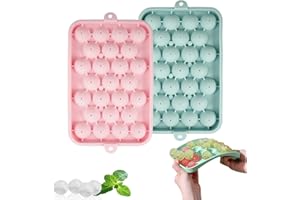 EXIN DECHEN 2 Piezas Cubiteras para Hielo con Tapa, Bandeja de Cubitos Hielo Reutilizables, 25 Mini Bolas de Hielo, Silicona Moldes Redondo Cubitos, para Cola, Cócteles, Whisky, té, Vino, Frutas, Puré de Frutas