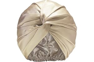 PAPU Cuffia da donna in 100% seta di gelso 22 momme, double-face, bendaggio naturale (marrone chiaro)