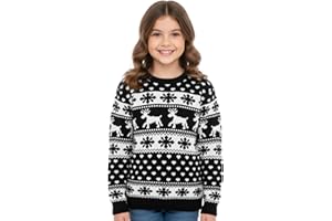 janisramone® Kids Christmas Jumpers, Knitted Xmas Snowflake Jumper for Boys, Pullover Long Sleeves Kids Xmas Reindeer Jumper Girls - Crew Neck Unisex Christmas Sweater Top