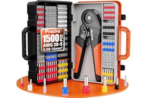 0.08-16mm² Ferrule Crimping Tool Kit with Box and 1500pcs Cable Terminals, Preciva 28-5 AWG Adjustable Ratchet Bootlace Ferrule Crimping Tool Set, Bootlace Wire Crimping Plier Connectors Terminals