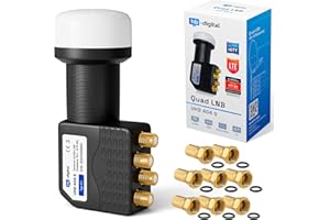 hb-digital Quad LNB Test Very Good for 4 Participants LTE Filter 4x Full HD 4K 0.1dB with Weather Protection + 8x F-Connector for TV Satellite Receiver Satellite Dish Black