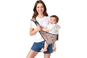 JOYNCLEON Portabebè Fisiologico da Neonato a Bambino, Fascia Portabebè Laterale con Spallone Extra Largo, Regolabile ed Ergonomico 0-36 Mesi, per Viaggi e Supporto Anca Sano (leopardata)