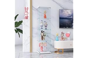 DADEA Vitrina de cristal de 164 cm, vitrina de cristal con 4 estantes, 1 puerta con cerradura, armario de almacenamiento de vidrio de pie para dormitorio, sala de estar (blanco, 4 L)