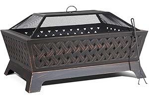 Dellonda 35" Rectangular Outdoor Fire Pit, Antique Bronze Effect - DG44