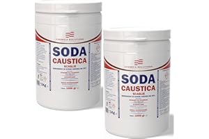 CHEMICA SOLUTIONS 2 Barattoli da 1 Kg Soda Caustica Scaglie in barattoli Tappo con Linguetta a Sigillo, Disincrostante, Sverniciatore, Disgorgante per scarichi e water