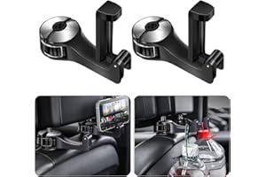 GOSHIES Headrest Bracket Car Hook 360° Rotation 2 in-1 Car Seat Hooks Car Headrest Hooks with Locking Design with Phone Holder Universal Vehicle Car Headrest Hooks for Holding Phones and Hanging Bags