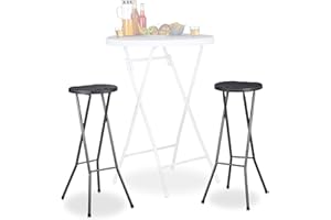 Relaxdays Tabouret pliant de jardin BASTIAN lot de 2 sans dossier résistant hauteur 80 cm chaise de bar plastique optique rotin, noir