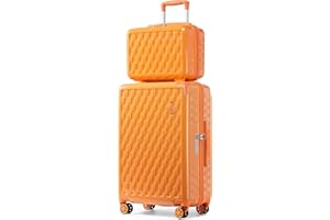 Sea choice Valise Cabine Lot de 2 Ensemble de Bagages avec Vanity Case Rigide Legere pour Bagage à Main ABS+PC à 8 Roues Sets de Bagages 55cm avec Fermeture éclair et Serrure TSA,Orange