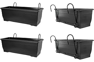 DARO DEKO Kunststoff Blumen-Kasten anthrazit 60cm mit Halterung 4 Stück