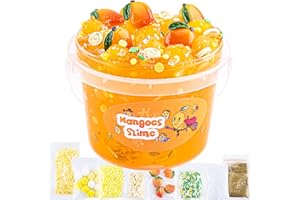 LAWOHO Slime Enfant, 300 ML Mangue Jaune Jelly Cube Glimmer Croquant Slime Fluffy, Cadeau de fête pour Enfants, Anniversaires Pâques Noël Nouvel an Slime Kit pour Filles et garçons de 6 7 8 9 10 Ans et Plus