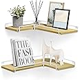 VASAGLE Floating Shelves, Set of 2, L-Shaped Corner Shelves for Wall, Corner Wall Shelf, Industrial Style, for Living Room, Bedroom, Kitchen, Natural Oak and Cloud White LLS831Y70