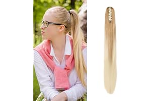 Cybelleza 22inch Ponytail Hair Extensions Ponytail Claw Jaw on Long Straight Pony Tails Clip in Hair Extensions Synthetic Hair pieces Balayage (Dark Blonde Ombre Bleach Blonde)