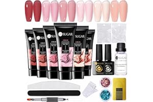 ‎UR SUGAR UR SUGAR Poly Gel Nägel Set, Nagelverlängerung Builder Gel Kit 6 Farben Polygel Farben Tube set mit Base Top Coat Slip Lösung Builder Natur Rosa Nude Pink Extension Gel Maniküre Set DIY at Home