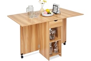 Mondeer Tavolo da Pranzo, Tavolo Pieghevole con Ruote e 1 Cassetti per 4-6 Persone, Tavolo da Cucina per Piccoli Spazi, Salvaspazio, 120 x 72 x 75 cm, Rovere
