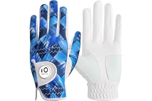 FINGER TEN Golf Gloves Men Left Hand Right with Ball Marker Pu Leather Weathersof Rain Grip Value Pack,Mens Golf Glove Fashion Pattern Wear Resistant Stable-Grip Flexible Comfortable