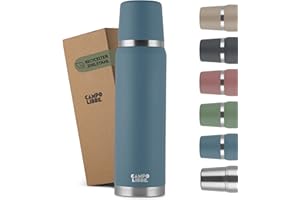 Campo Libre. Jaco® Thermoskanne 1L, 750ml, 500ml I Thermos mit Becher I Unsere Thermosflasche mind. 24h heiß I Isolierkanne mit Doppelwandisolierung ist zu 100% auslaufsicher & recycelter Edelstahl
