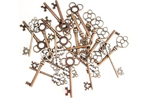 XONOR 30 Stück Retro Bronze Schlüssel Anhänger Schmuck Steam Punk Deko Für Halskette Kette (Kupfer)