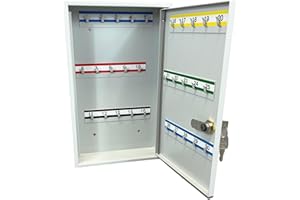 ‎LEOMAR LEOMAR Key Cabinet, Key Cabinet with 30 Hooks, Key Box Made of Sheet Steel, with Fixed Hook Racks, Organiser for Wall Mounting, Lockable, with Mounting Material, 6 x 20 x 32 cm
