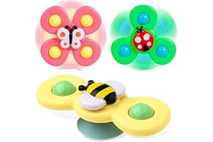 RKINC 3 Pcs Suction Cup Spinner Toys, Baby Fidget Toy, Spinning Toys for Toddlers 1-3, Sensory Early Education Car window Bathtub Toy Dining Chairs Birthday Gifts Boy Girl (Set 01)