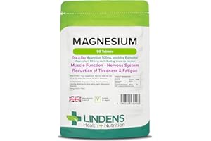 Lindens 500mg Magnesium Tablets | 90s 1-a-Day | UK Made | Tiredness, Muscle Function, Energy, Bones, Teeth, Nervous System | Letterbox Friendly | Vegan