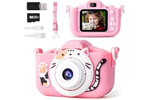 Kinderkamera, MILFECH Kinder Kamera 1080P 2,0-Zoll-Bildschirm Fotoapparat Kinder mit 32GB-Karte Selfie Digitalkamera Fotokamera für 3-12 Jahre Jungen und Mädchen Weihnachten Spielzeug(Rosa)