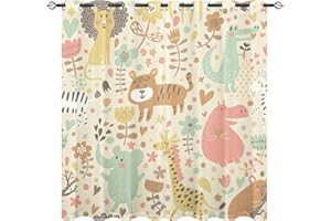 ANHOPE YUANZU Africa Wild Animal Curtains - Koala Lion Crocodile Hippo Giraffe Tiger Zebra Pattern Eyelet Blackout Thermal Insulated Window Drapes for Kids Nursery Baby Bedroom 2 Panels W117cm x D229cm