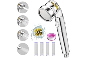 FINIBO Duschkopf Handbrause, Propeller Druckerhöhend Wassersparender Duschkopf, Duschbrause mit 3 Strahlarten und Pausenschalter, Duschkopf mit 4 PP-Baumwolle Filter für Baden und SPA