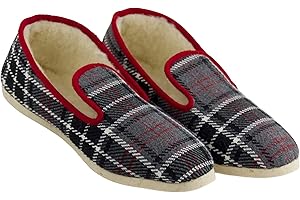 La Pantoufle du Berry - Charentaises écossais Homme Made in France - taille 39-53 - Pantoufles chaussons confortables et chauds hiver - Intérieur doublure fourré 100% laine naturelle