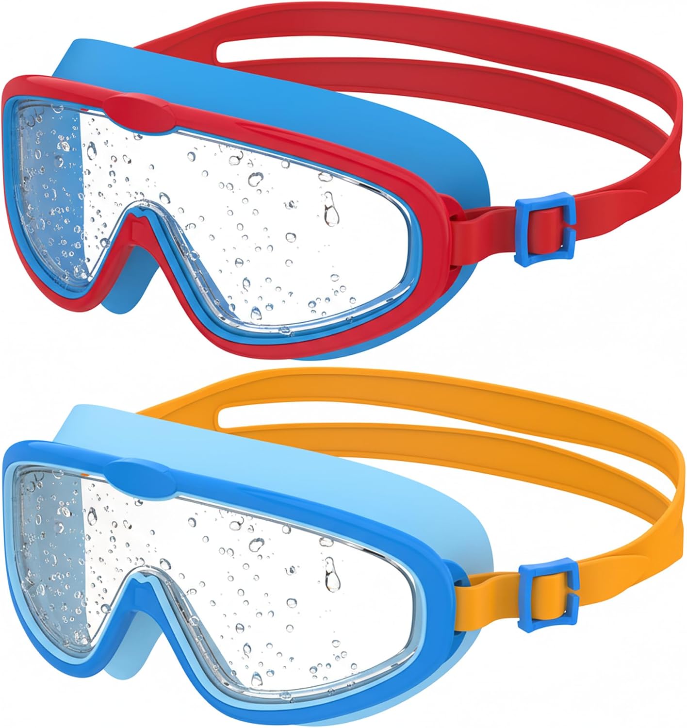 Seaflar 2Pcs Gafas de Natación Infantiles de Marco Grande, Visión Clara Antivaho, Protección UV, Ajuste Rápido, Aro de Silicona, Gafas Unisex para Niños y Adolescentes de 3 a 14