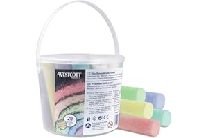 Westcott craies de rue pastel | 20 craies de trottoir colorées pour enfants dans un seau pratique | facilement lavables | adaptées à l'asphalte, au tableau ou à la pierre | E-744985 00