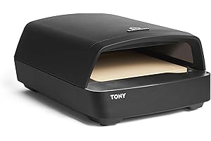 BURNHARD Forno per pizza a gas TONY, 450 °C, forno da esterno portatile per pizza da 5,9 kW (58,5 x 47,7 x 24,8 cm) con pietra refrattaria in cordierite, adatto per patio, balcone e giardino