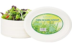EXNIMA, Lot de 50 ou 100 Assiettes Jetables Biodégradables en Canne à Sucre, 100% Naturelle, Ovales, Vaiselle Anniversaire en Papier Ecologique, pour les Dîners, Barbecues, Fêtes, Anniversaires.