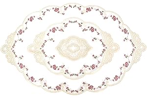 SAVOSWEET Tapete Mesa Encaje, Manteles Individuales Vintage, Tapete Bordado para Mesa, Salvamanteles Individuales Ovalados 46 x 73 cm, Tapetes para Mesa Rústica para Mesa de Comedor