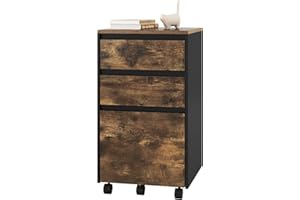 WOLTU Caisson Bureau Mobile, Meuble Rangement, Caisson de Bureau sur roulettes, Rangement Documents avec 3 Tiroirs, Marron Rustique et Noir, 40x40x71.5cm