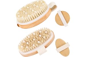 AKONE Torrborste lymfdränering 2 stycken, vildsvinsborst, massageborste kropp, peeling cellulitborste, förbättra blodcirkulationen, 11 cm rund hand badmassageborste