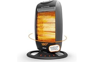 SOGO Estufa Eléctrica Bajo Consumo Giratoria 180 º o Fija – Calefactor con 3 Niveles de Potencia Ajustables – Calefactor Baño, Cocina, Habitación con Asa para Transporte - Estufa Halógena Oscilante