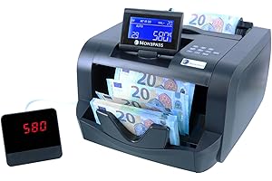 Monepass France - Compteuse de billets + VALORISATRICE sur liasse triée - Quintuple détection UV/MGI/MGT/IR/2D - Garantie 2 ans