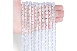 Sahoottie 100 Stück Bergkristall Perlen mit Loch 6mm Runde Naturstein Perlen Set Edelsteine zum Auffädeln Weiße Edelsteinperlen für Armbänder Selber Machen Ketten DIY Schmuckherstellung Basteln