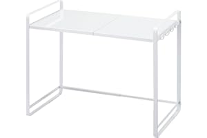 Yamazaki 3130 TOWER Extendable Kitchen Rack, white, Steel, Minimalist, 47.5～75 x 35 x 50 cm