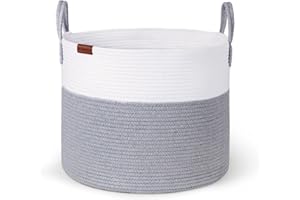 Wintao Storage Basket Extra Large, Woven Washing Basket with Handle Blanket Toy Organiser Grey 50 x 30 cm